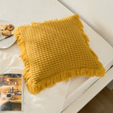 REGINA Brand Waffle Plaid Tassel Cushion Cover