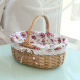 Handmade Wicker Basket With Handle For Camping Picnic